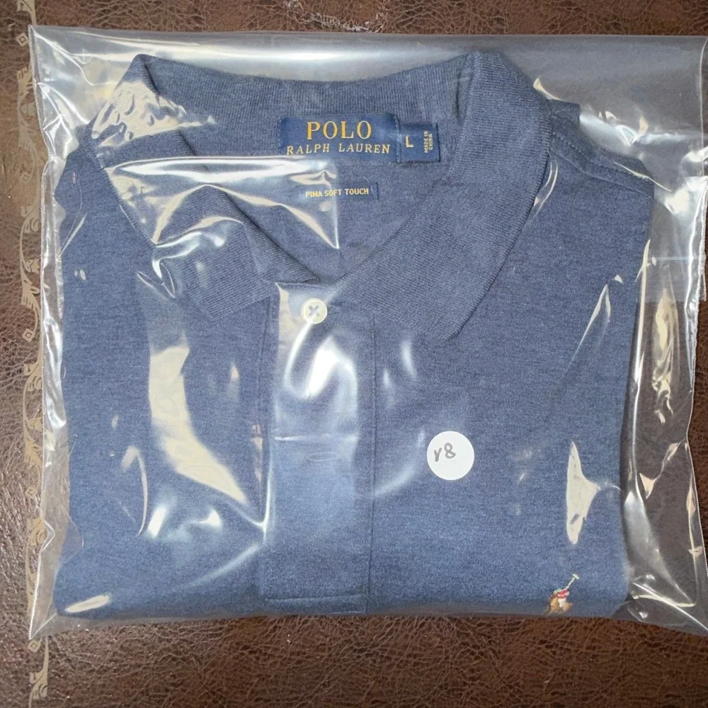 Polo Ralph Lauren Mens Large Blue Heather Pima Soft Touch Cotton Polo Shirt